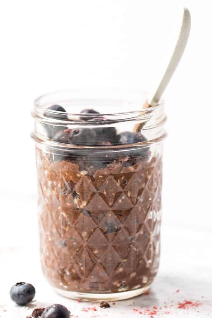 vegan chocolate chia pudding with hemp seeds for extra protein