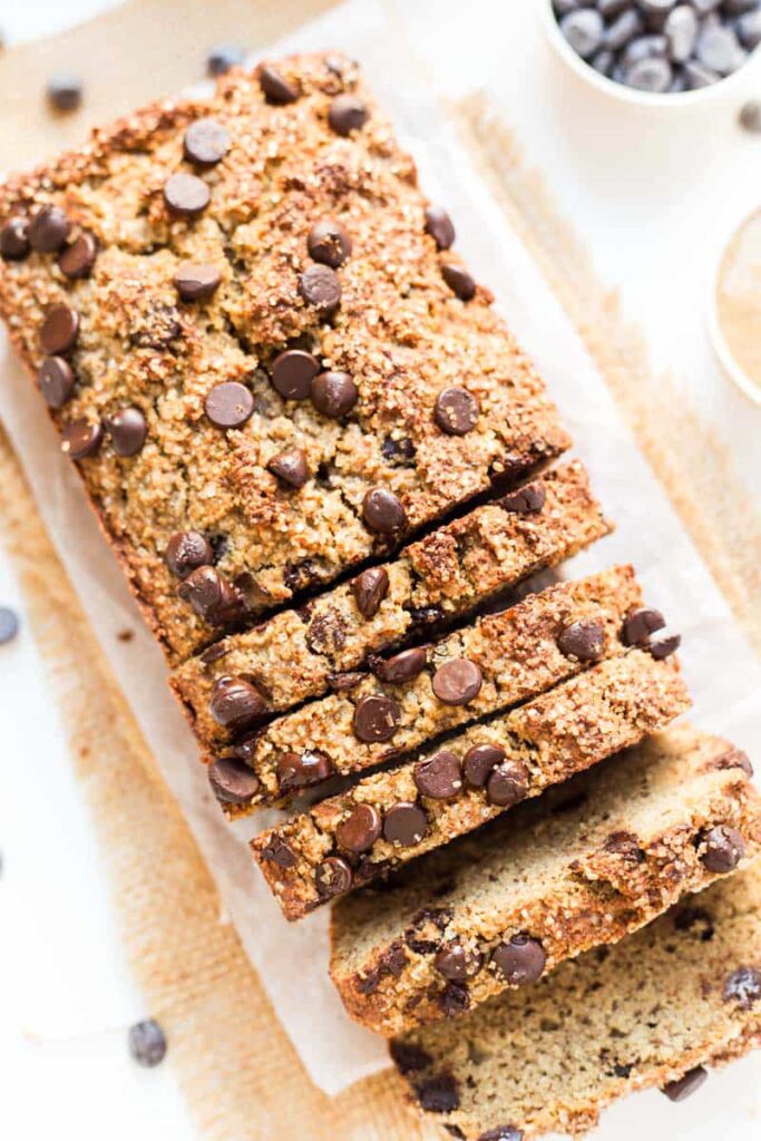 This Almond Flour Chocolate Chip Banana Bread is not only easy but also HEALTHY and delicious!