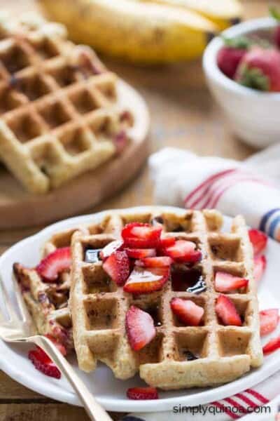 Strawberry Banana Quinoa Waffles - a healthy breakfast perfect for a special occasion! [gluten-free]