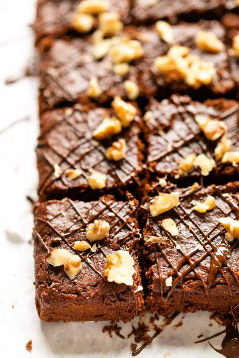 Almond butter brownies cut into squares