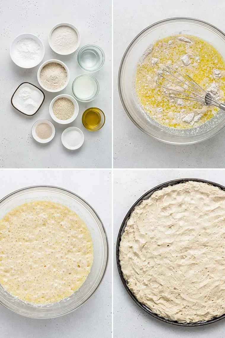 collage of the steps to make gluten-free pizza crust